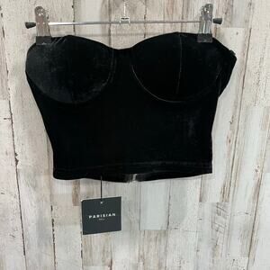 New Parisian Tall Black Velour Velvet Bustier Crop Top Sexy Night Out 8 Tall